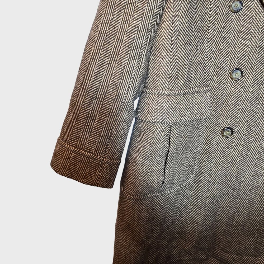 Ralph Lauren Double-Breasted Herringbone Coat 14 Tan Multi Wool Academia NWT - Picture 7 of 13